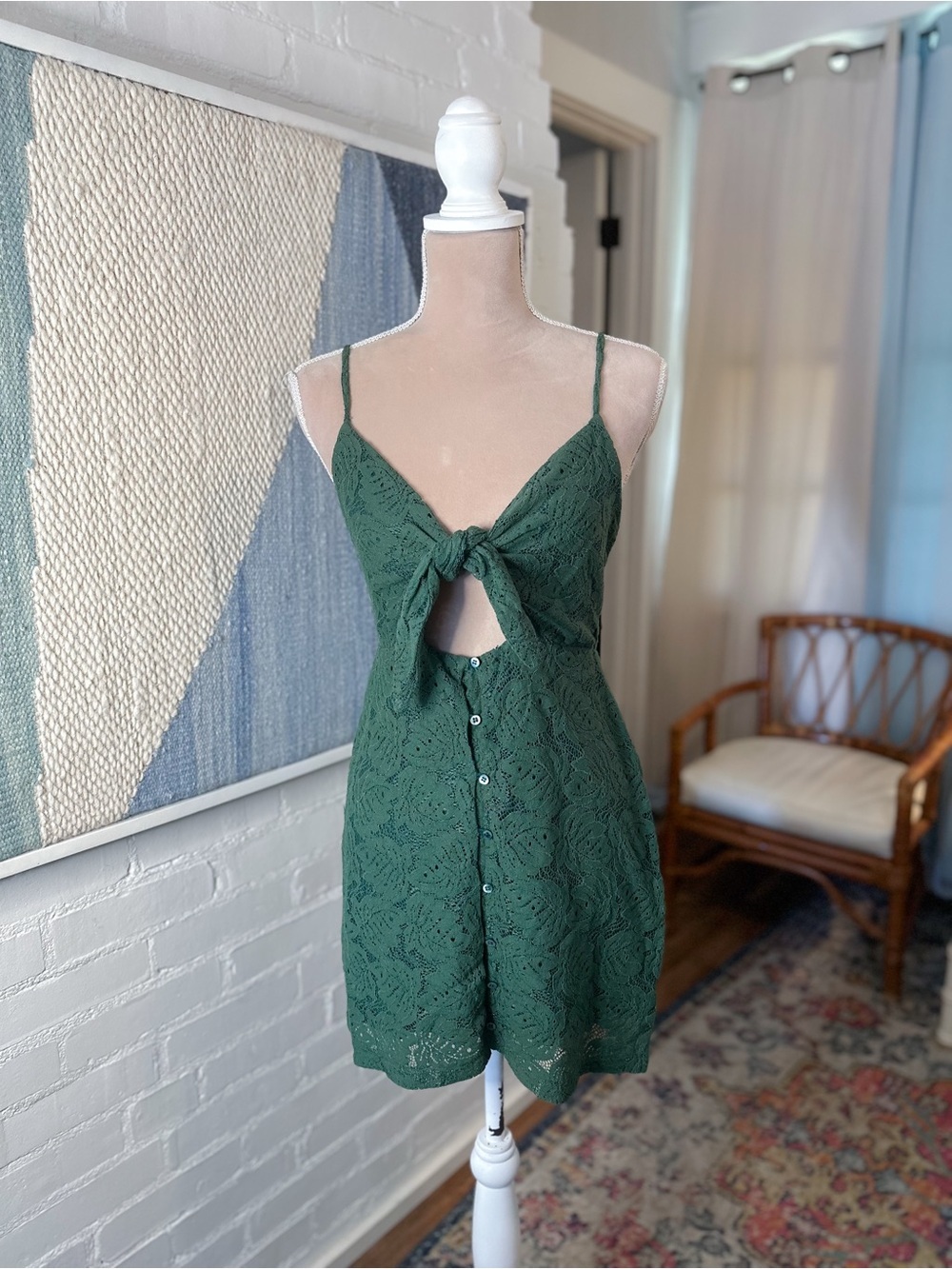 Farm Rio Dark Green Lacy Tie Front Dress
